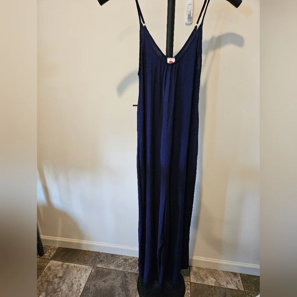 BUENOS NINOS NAVY BLUE JUMPSUIT SIDE POCKETS SPAGHETTI STRAPS SIZE MEDIUM - Picture 4 of 14